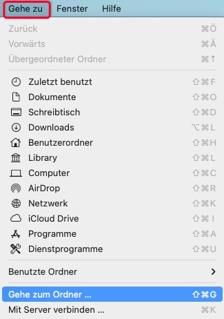 Finder-Gehe zum Ordner