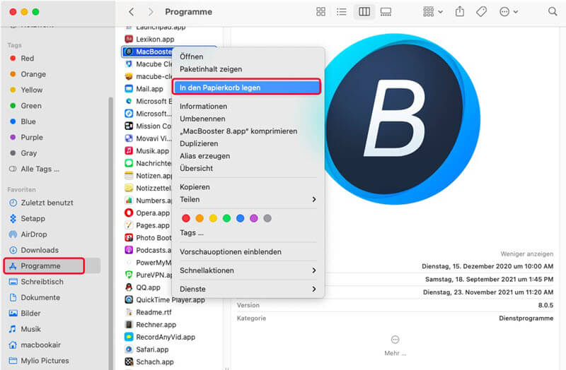 Malware in den Papierkorb legen