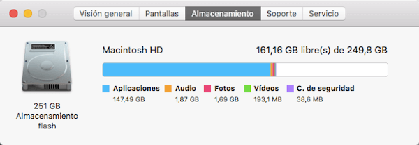 Revisar el estado de almacenamiento Mac