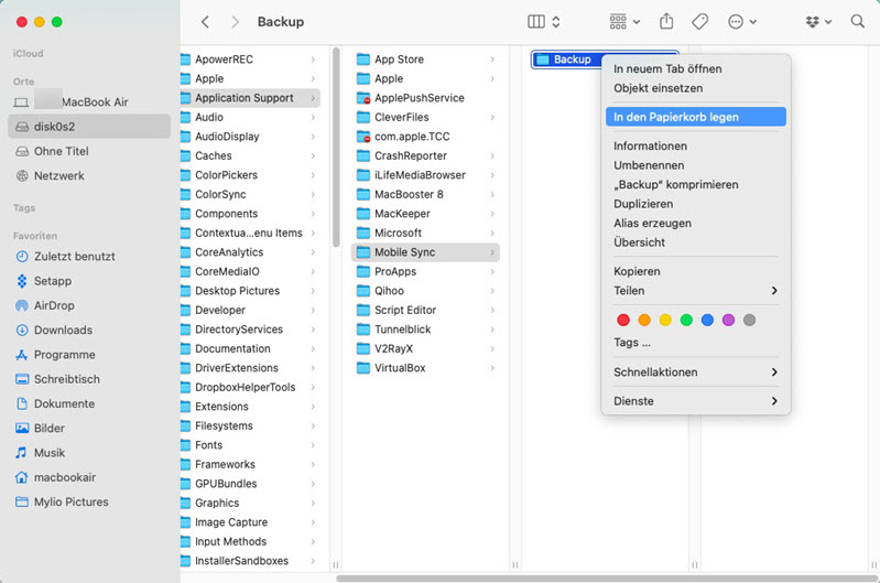 iOS-Backups löschen auf Mac