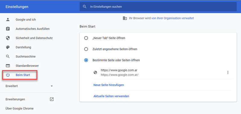 Chrome Startseite einstellen