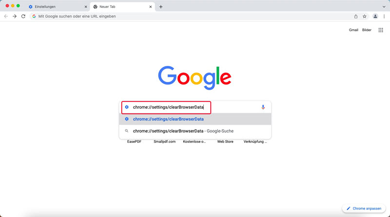 Chrome Browserdaten löschen URL
