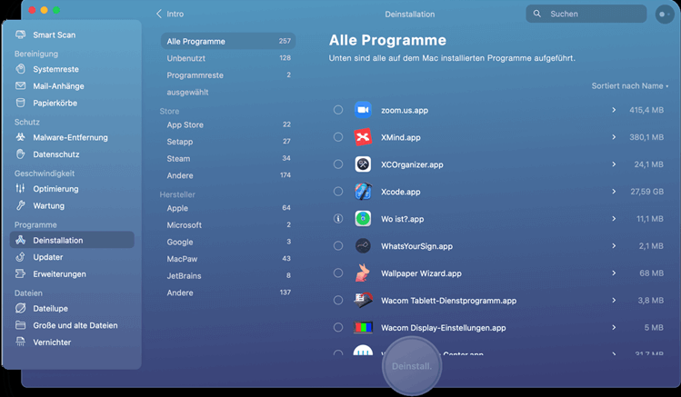 CleanMyMac X als Mac Uninstall App