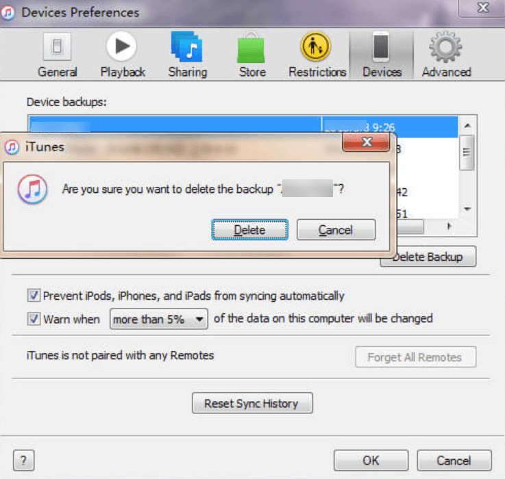 刪除 iTunes 備份資料