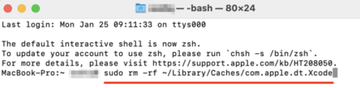 Удалить кеши Xcode