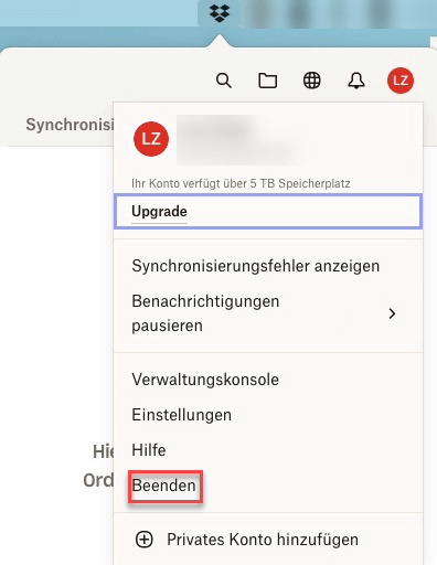 Dropbox auf Mac beenden