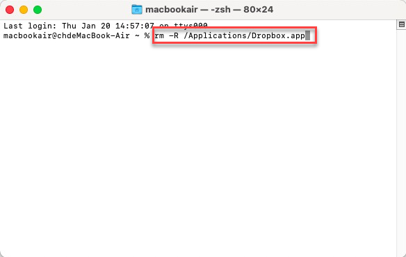Befehl für Programm-Deinstallieren auf Mac