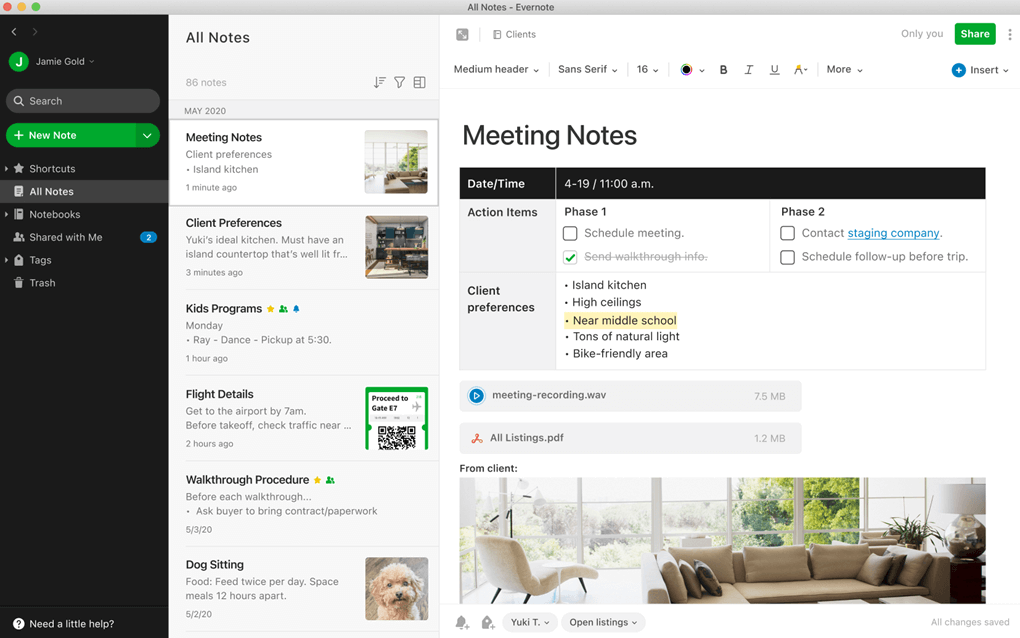 Evernote 介面