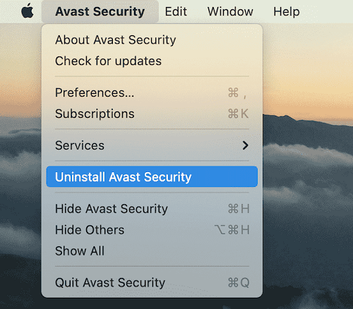 Найдите удаление Avast Security.