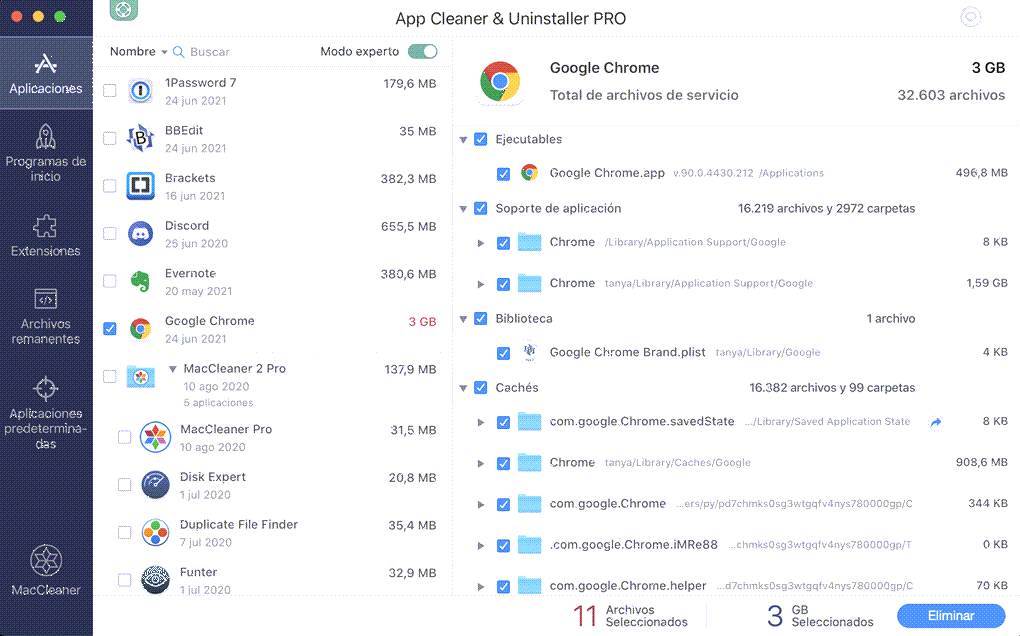 Interfaz de AppCleaner