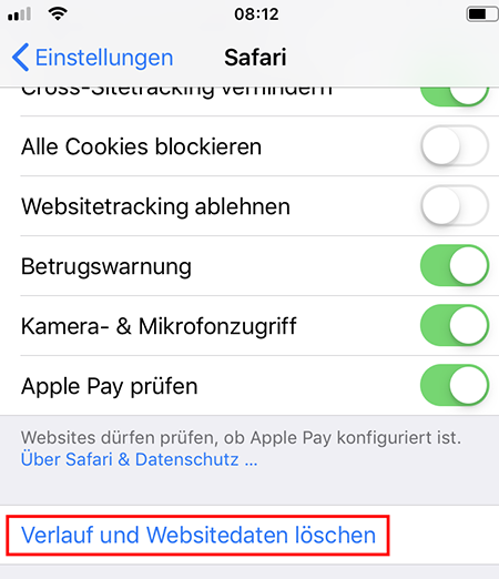 iPhone Safari Verlauf löschen