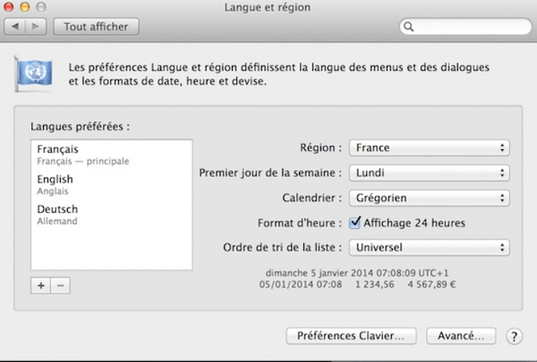 langue et region de mac