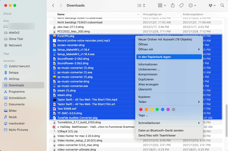 Downloads in den Papierkorb legen