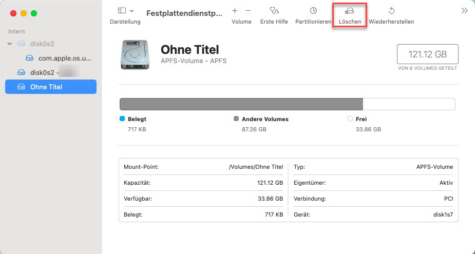 Festplatte in Festplattendienstprogramm löschen