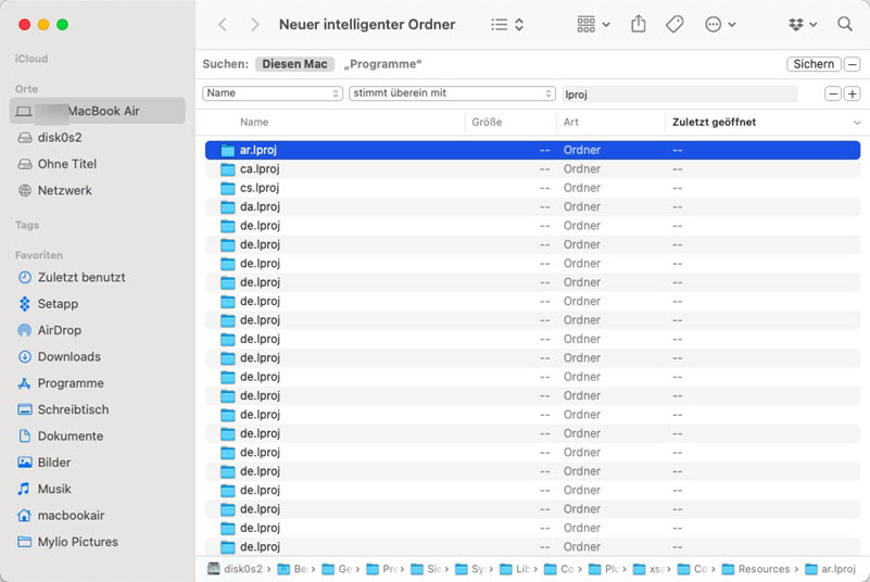 Sprachpakete löschen auf Mac
