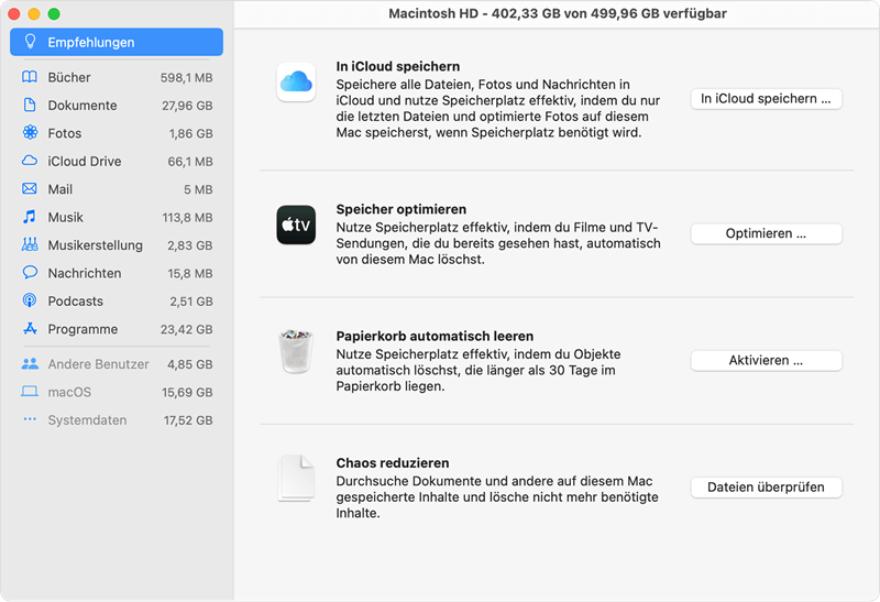 MacOS Speicher Optimierung