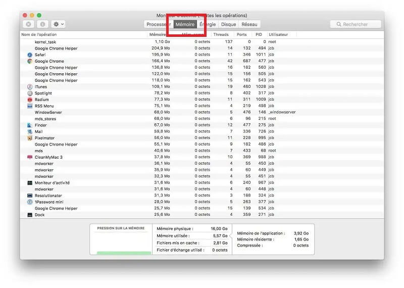 moniteur active mac