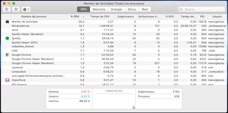 Terminar las aplicaciones en el monitor de actividades