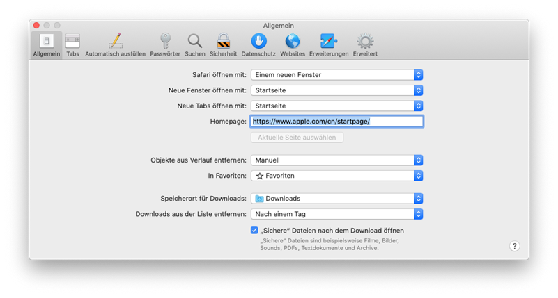 Safari Allgemien Mac