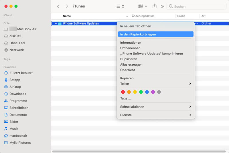 iOS-Softwareupdates löschen auf Mac