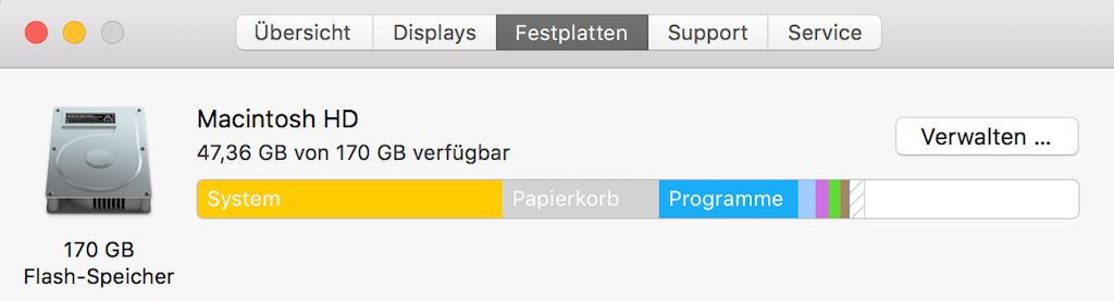 Über diesen Mac, Festplatten