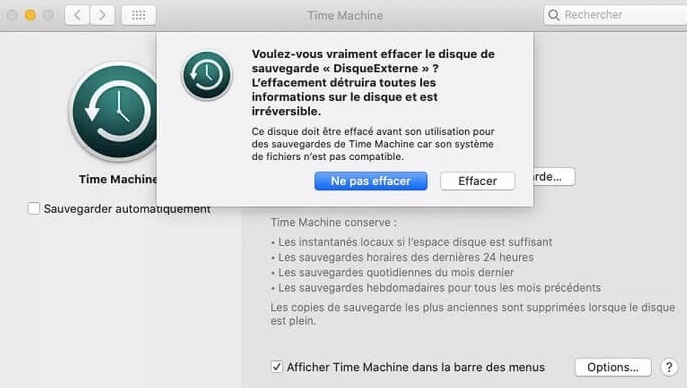 Utiliser time machine