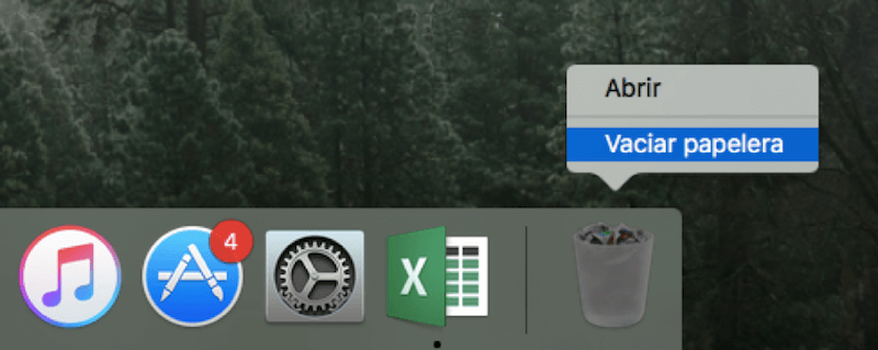 DVaciar la papelera de reciclaje en Mac
