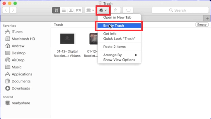 пустой мусор Mac, шаг 2 | Безвозвратно удалить файлы на MacBook