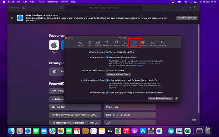 activer désactiver les cookies dans Safari étape 2 | Activer/Désactiver les cookies Safari sur Mac
