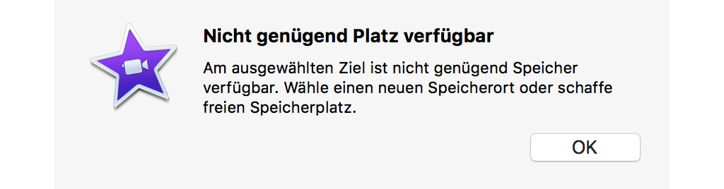 Nicht ausreichend freier Speicherplatz für iMovie auf Mac