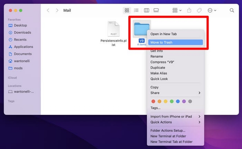 Find the folder named V | Unistall Mail App on Mac