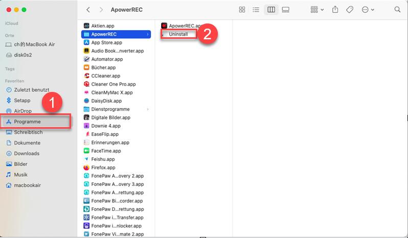 Mac App löschen mit programmeigene Deinstallationsfunktion