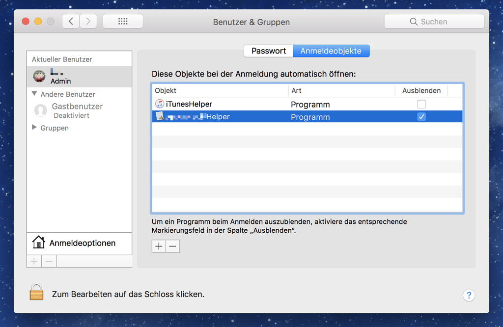 Mac Anmeldeobjekte Verwalten