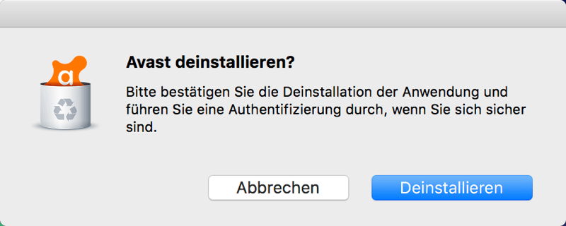 Avast deinstallieren Bestätigung