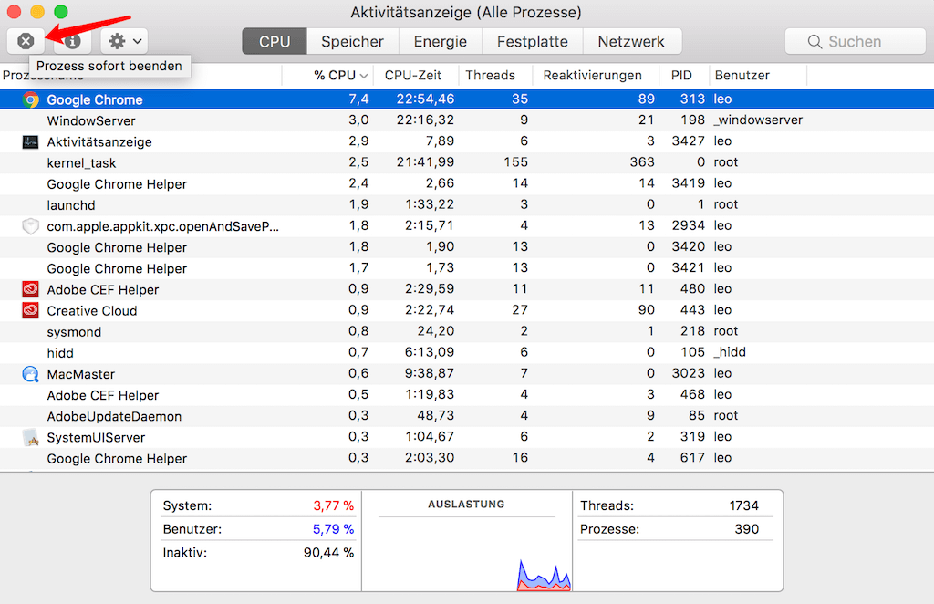 Google Chrome sofort beenden