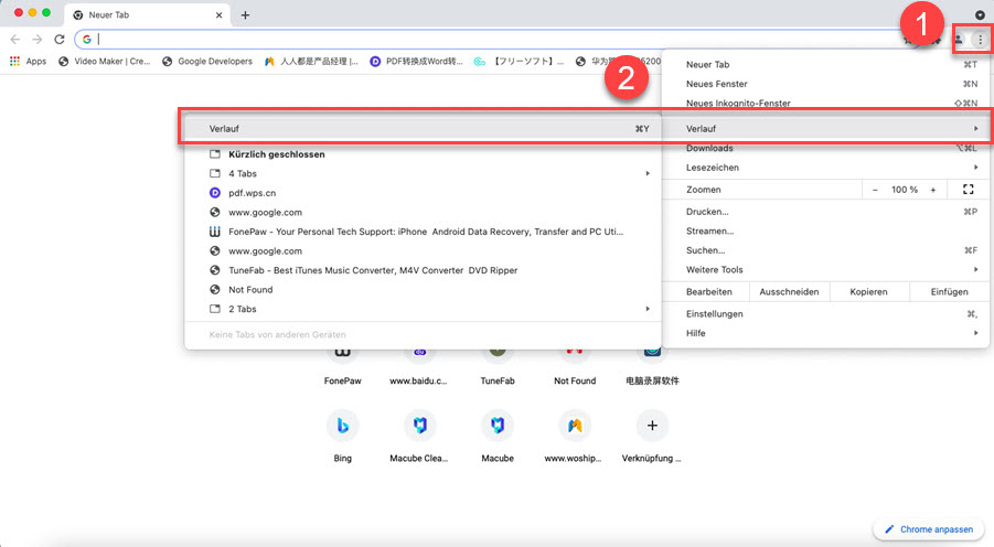 gehen zu Chrome Verlauf