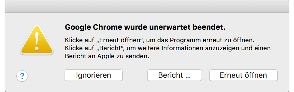 Google Chrome wurde unerwartet beendet auf Mac