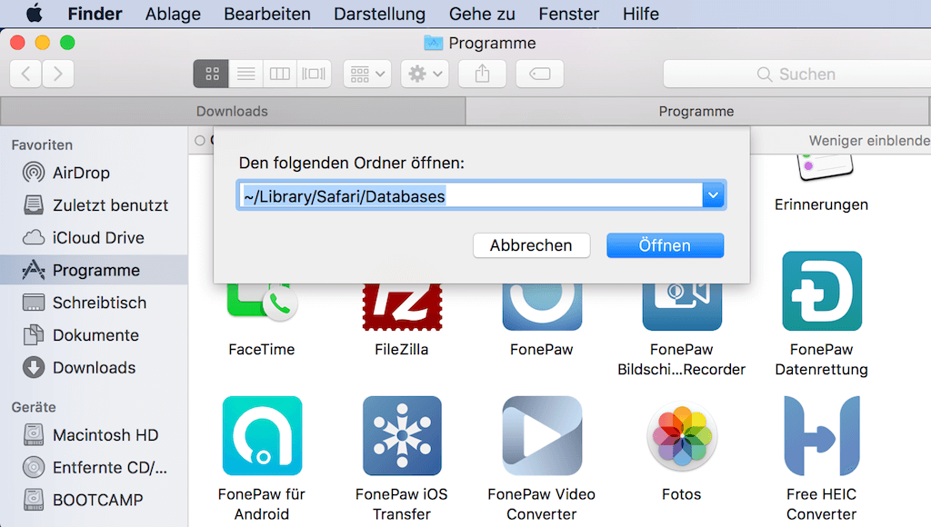 Mac Cookies entfernen in Finder