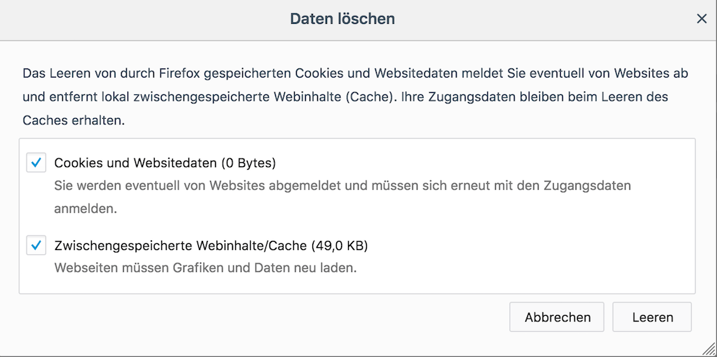 Firefox Cookies löschen