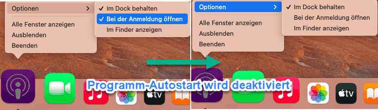 Dock Programm deaktivieren beim Autostart auf mac