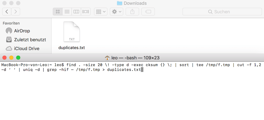 Duplikate mit Terminal finden Mac