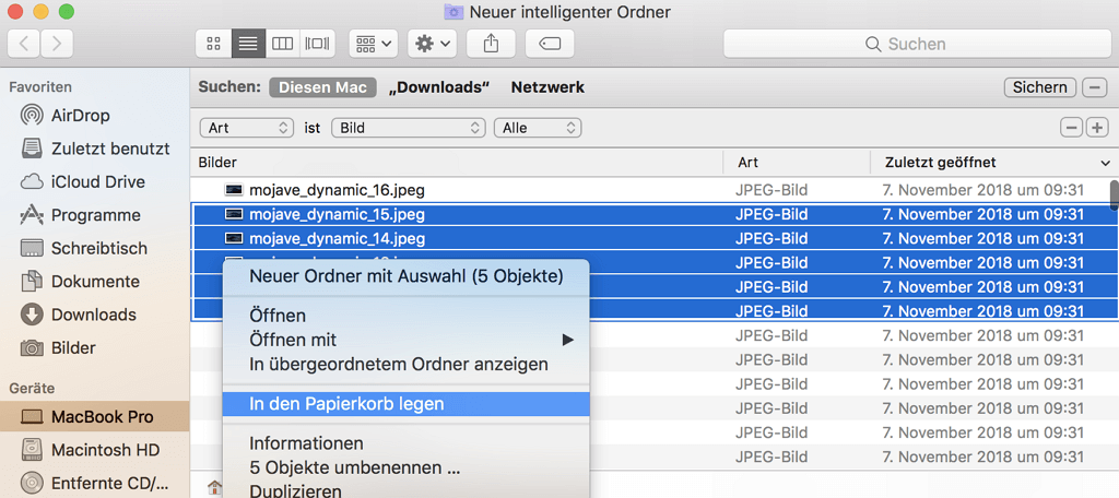 Doppelte Bilder in den Papierkorb legen Mac