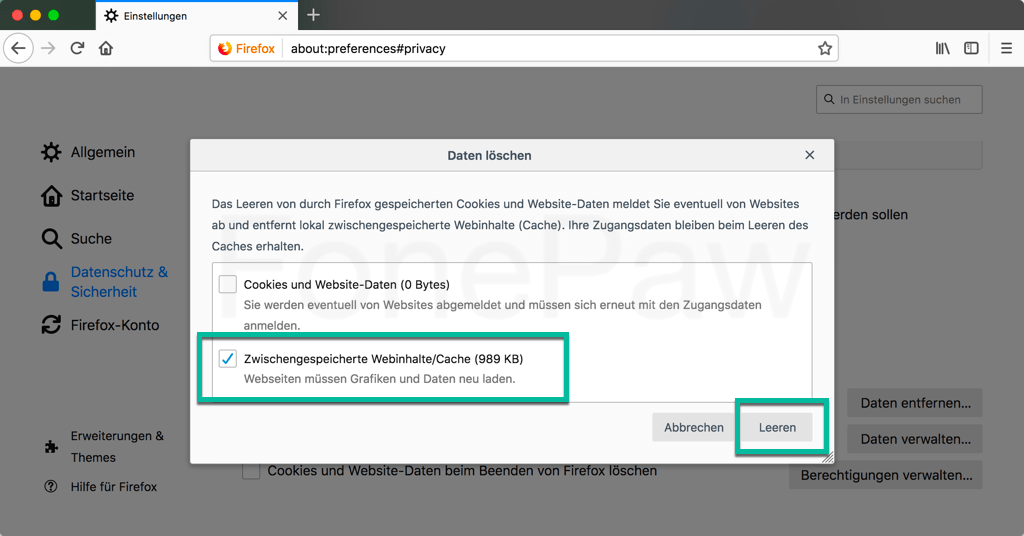 Firefox Cache leeren auf Mac