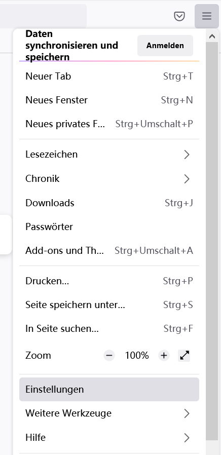 gehen zu Firefox Einstellungen