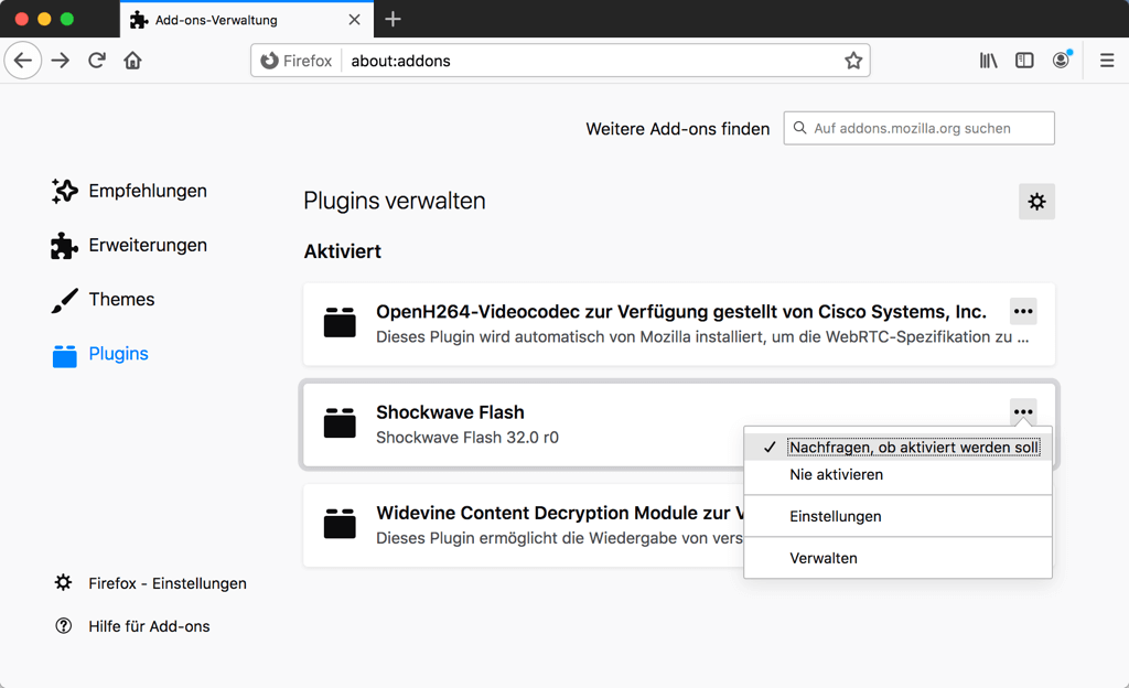 Firefox Flash deaktivieren