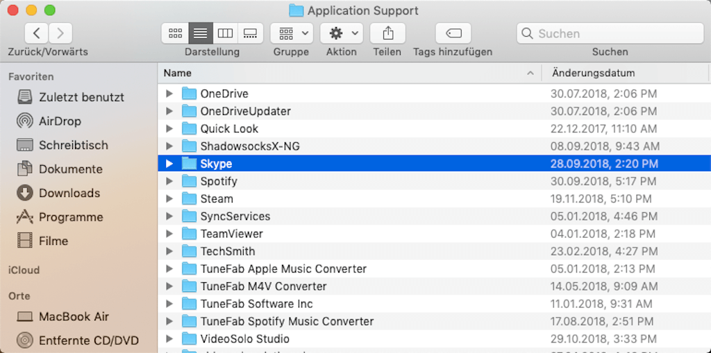 Skype Dateien und Ordner löschen Mac