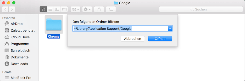 Chrome-Ordner löschen