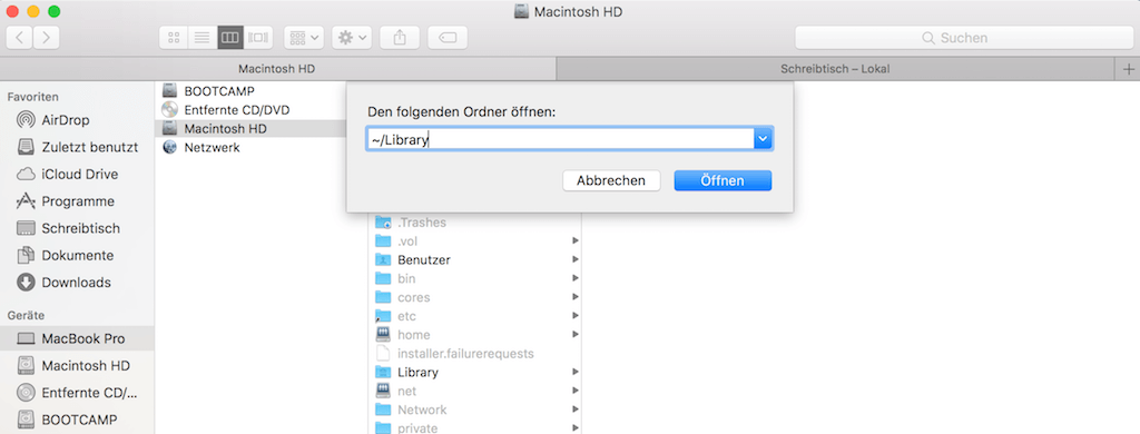 Mac gehe zum Ordner Library