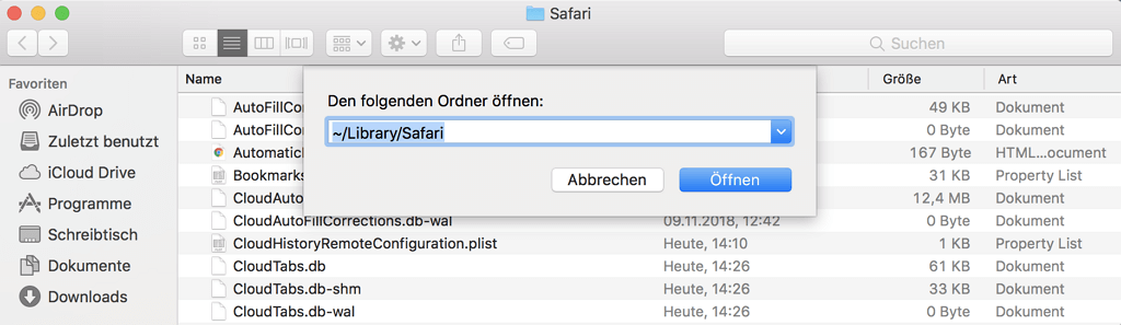 Gehe zum Ordner Safari