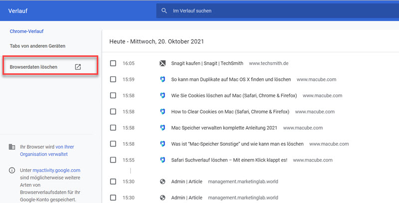 klicken auf Browserdaten löschen